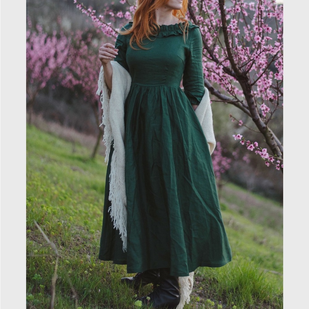 Ylistyle green linen dress, size XS